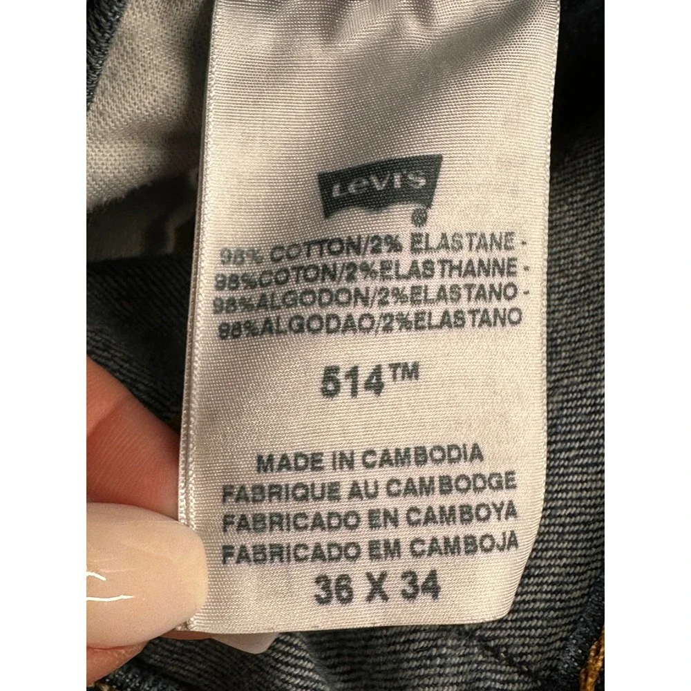 Levis 514 Straight Fit Jeans Mens 36x34 Blue Flap Pocket Dark Wash Denim